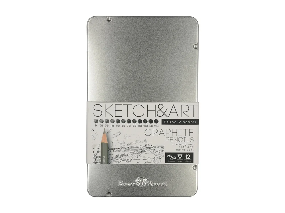 Набор из 12 чернографитовых карандашей Sketch & Art В- 14В серебристый