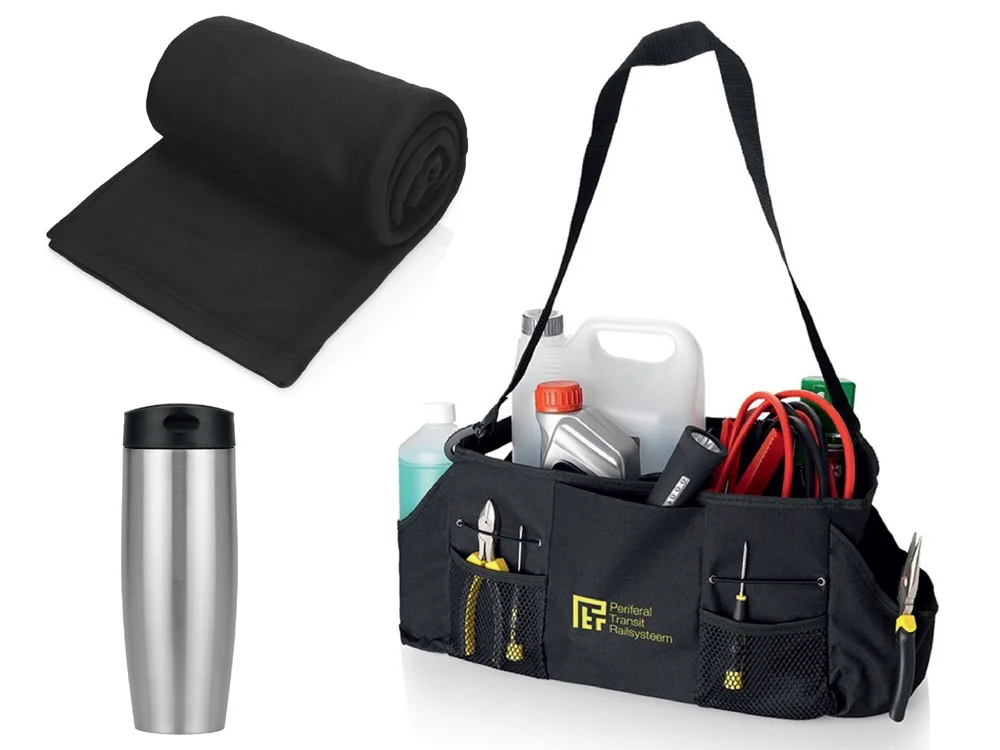 Набор для автомобиля с пледом термокружкой в сумке для инструментов - фото 2
