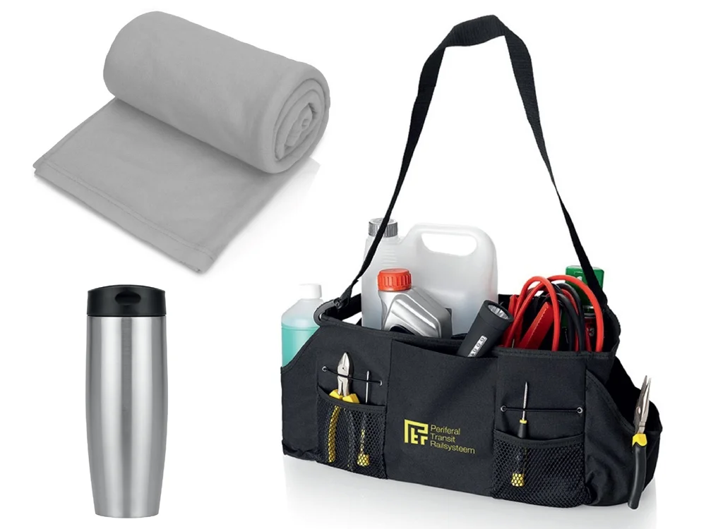 Набор для автомобиля с пледом термокружкой в сумке для инструментов - фото 3