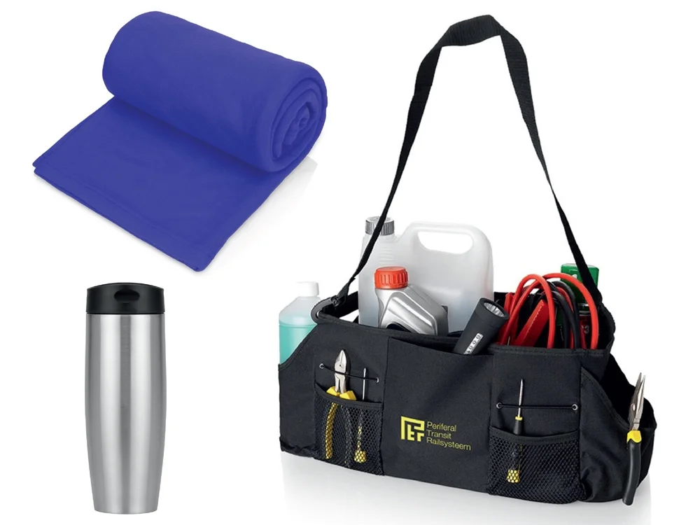 Набор для автомобиля с пледом термокружкой в сумке для инструментов - фото 4