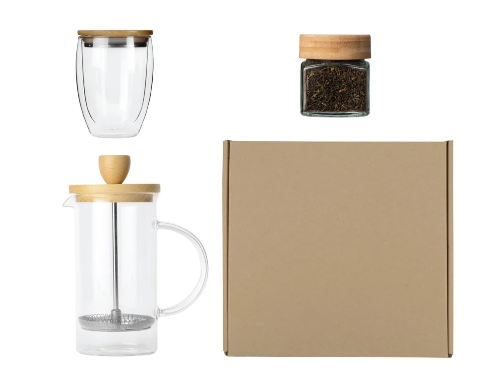 Подарочный набор для кухни с френчпрессом стаканом и чаем