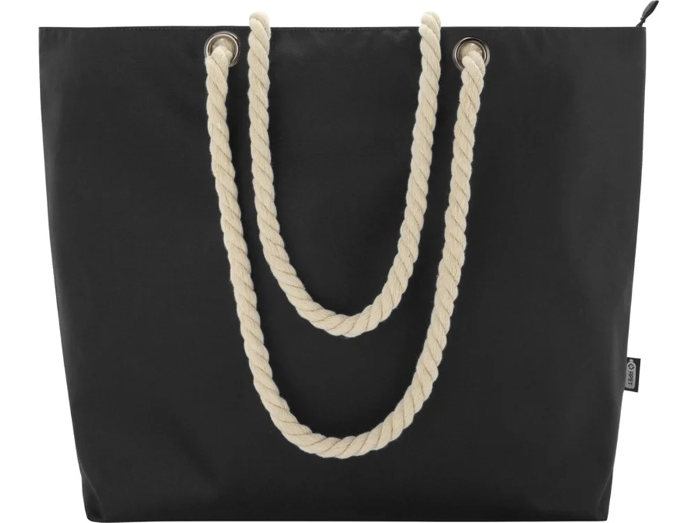 Пляжная сумка-холодильник Panama GRS из переработанных материалов с ручками-шнурками сплошной черный - фото 2