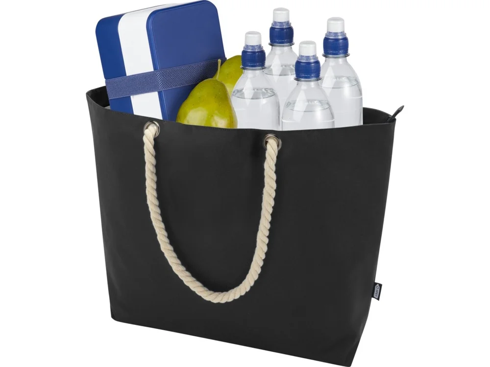 Пляжная сумка-холодильник Panama GRS из переработанных материалов с ручками-шнурками сплошной черный - фото 5