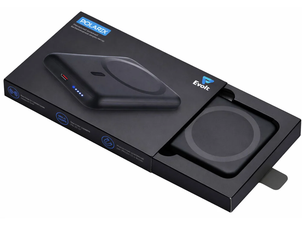 Магнитный внешний беспроводной аккумулятор Polarix QC/PD 10000 мАч черный - фото 9