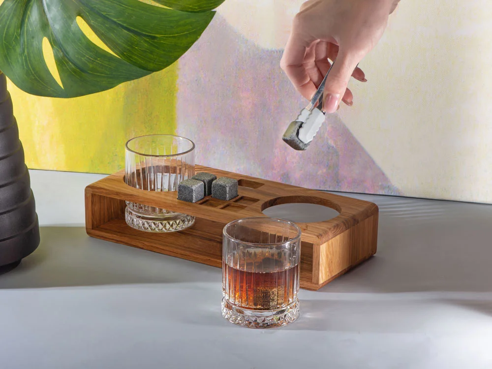 Набор для виски и коктейлей на подставке из дуба Whiskey Party натуральный прозрачный серый серебристый 2 х 210 - фото 12