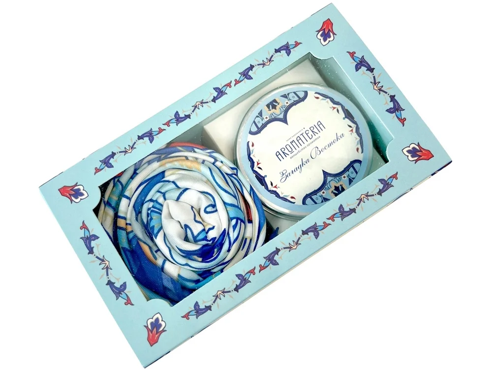 Набор: платок Арабески и свеча Загадка Востока синий - фото 2