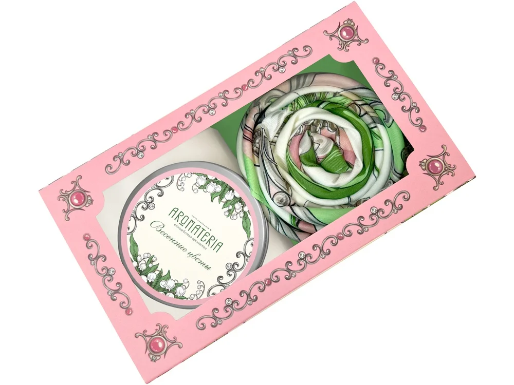 Набор: платок Ландыши и свеча Весенние цветы розовый - фото 2