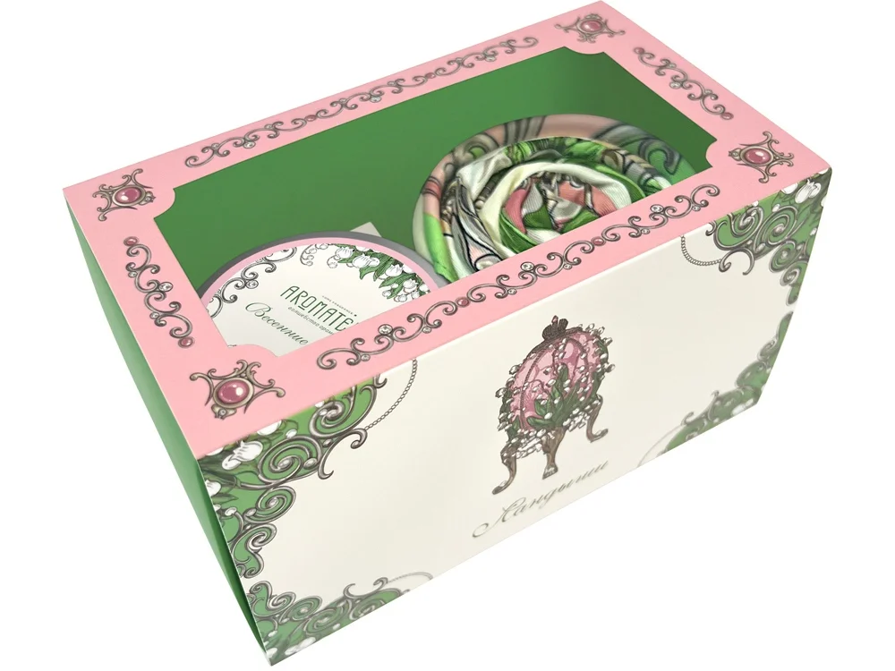 Набор: платок Ландыши и свеча Весенние цветы розовый - фото 3