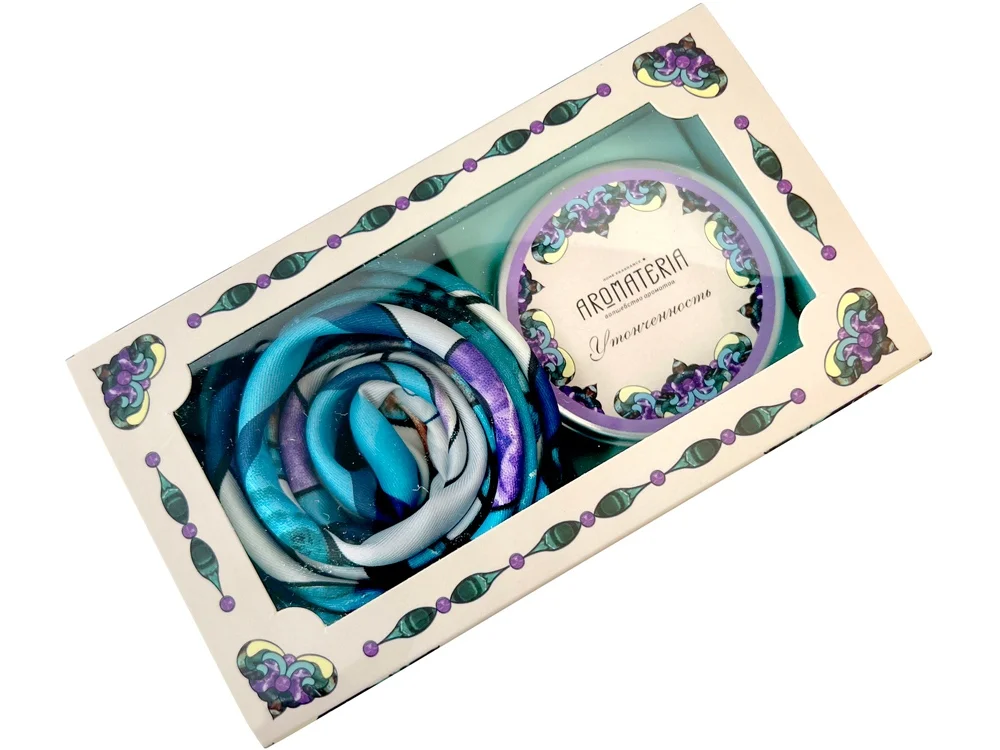 Набор: платок Каменный цветок и свеча Утонченность малахитовый - фото 2