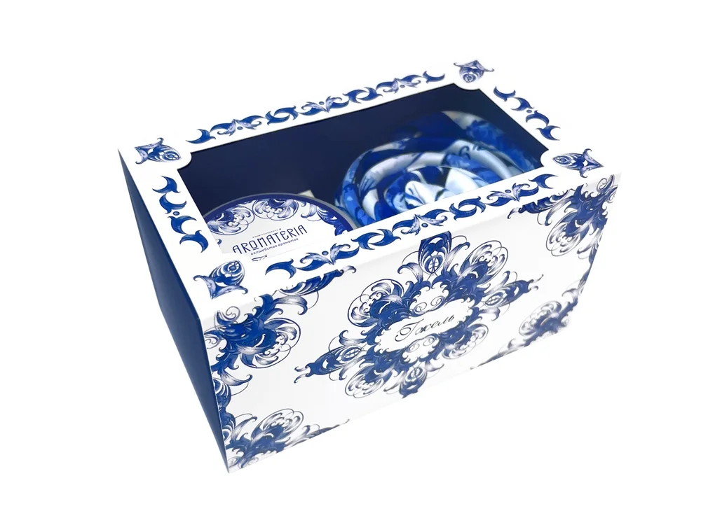 Набор: платок «Гжель» и свеча «Птица счастья», синий - фото 3