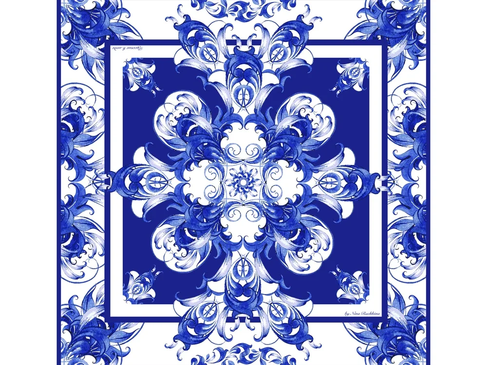 Набор: платок «Гжель» и свеча «Птица счастья», синий - фото 4