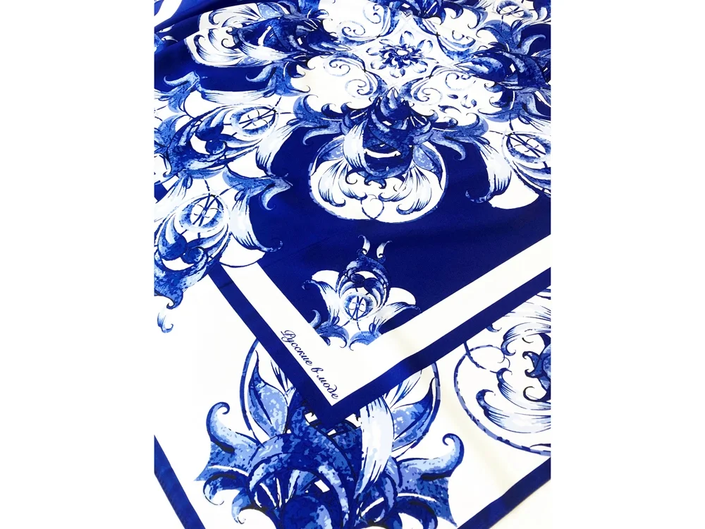 Набор: платок «Гжель» и свеча «Птица счастья», синий - фото 5