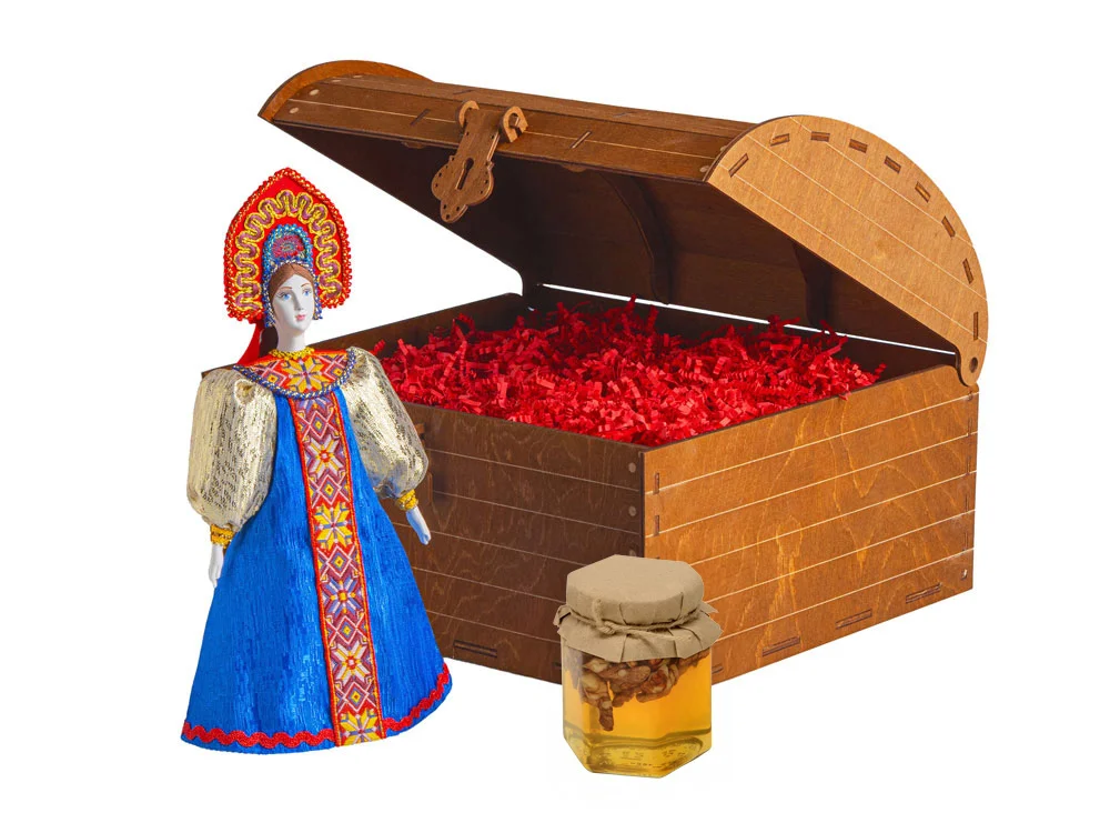 Подарочный набор: кукла фарфоровая мёд с гецким орехом синий - фото 3