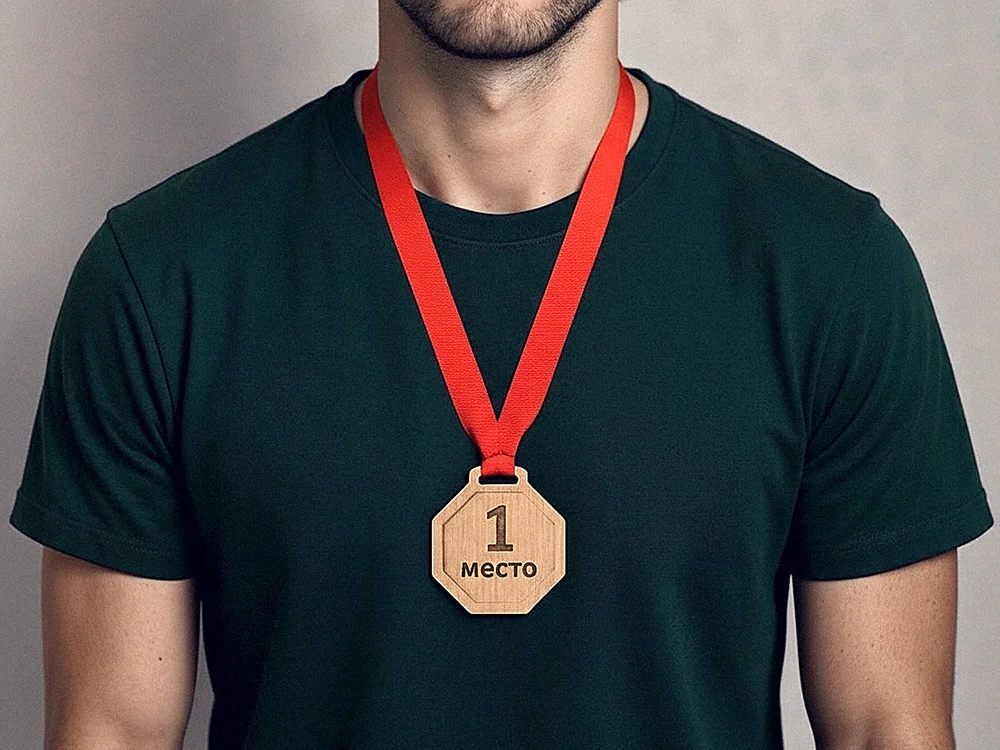 Медаль из бука «Octagon», натуральный - фото 7