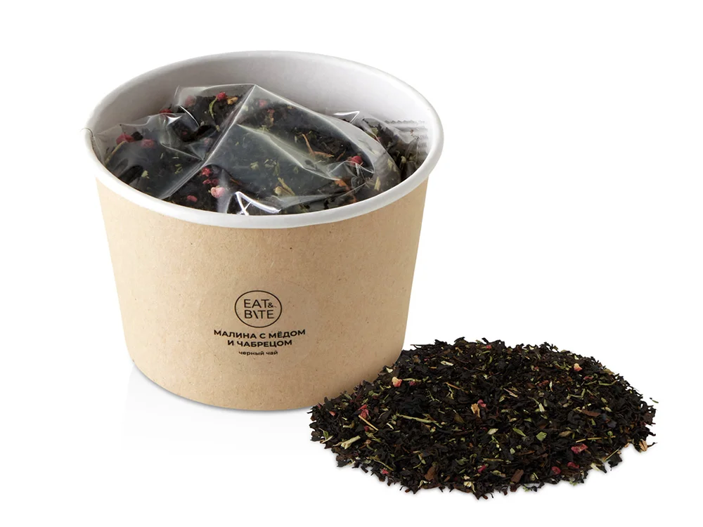 Чай черный Малина с медом и чабрецом 50 гр. бежевый
