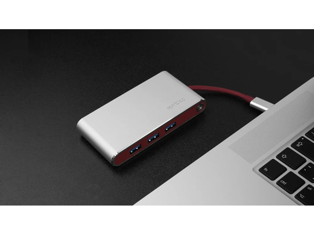 Хаб 8-в-1 Type-C Hermes USB 3.0 x 3 Type-C PD HDMI LAN картридер красный - фото 12