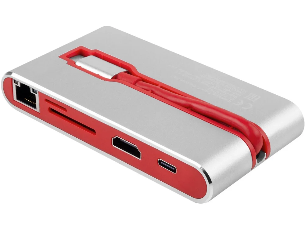 Хаб 8-в-1 Type-C Hermes USB 3.0 x 3 Type-C PD HDMI LAN картридер красный - фото 3