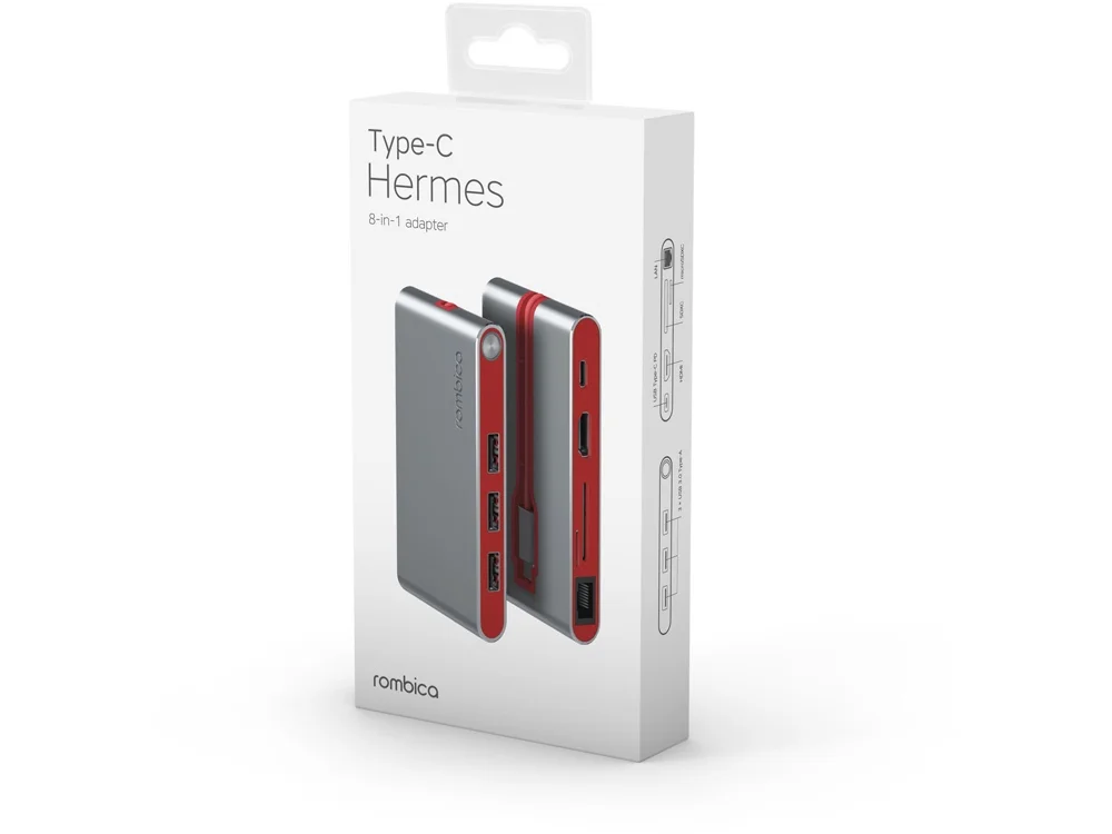 Хаб 8-в-1 Type-C Hermes USB 3.0 x 3 Type-C PD HDMI LAN картридер красный - фото 5