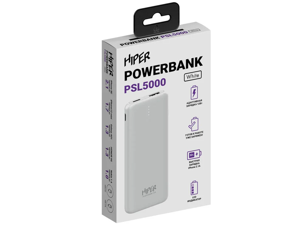 Портативный внешний аккумулятор PSL 5000 mAh белый - фото 4