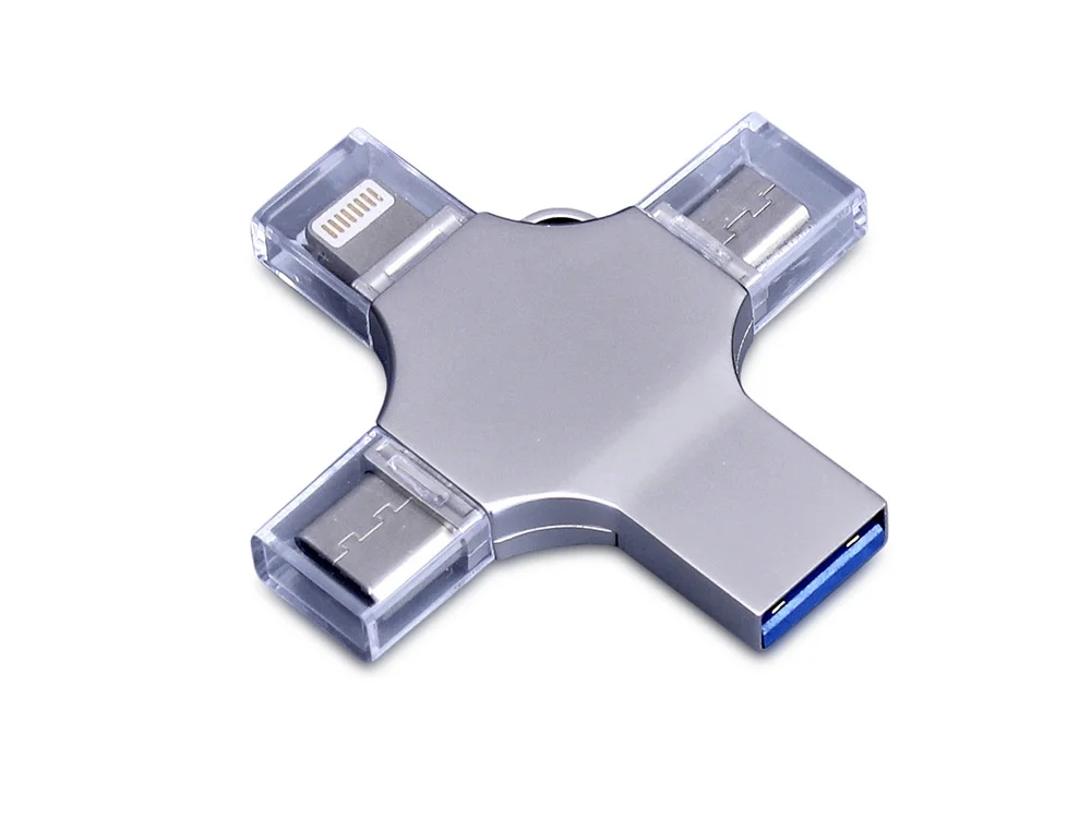 USB 3.0-флешка 4-в-1 с разъемами Micro USB Type-C и Lightning - фото 1