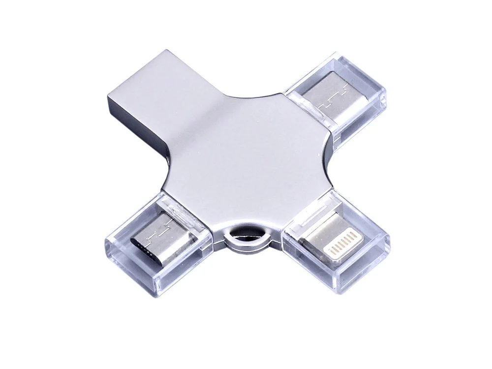 USB 3.0-флешка на 128 Гб 4-в-1 с разъемами Micro USB Type-C и Lightning серебристый 128Gb - фото 2