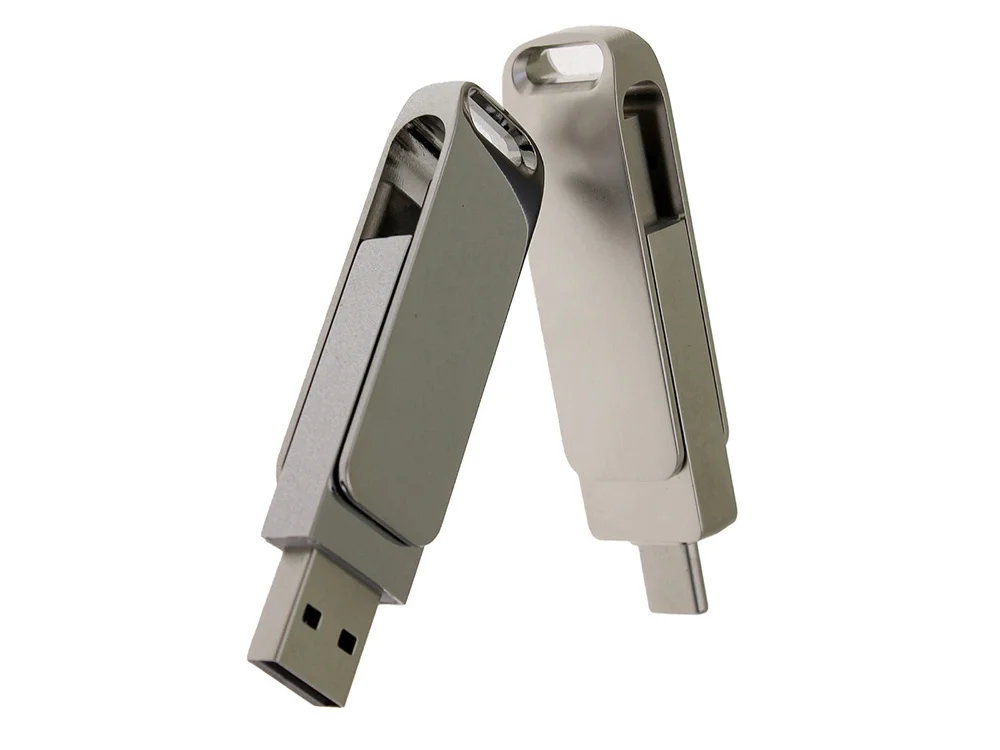 USB 2.0- флешка на 16 Гб с поворотным механизмом и дополнительным разъемом Type-C серый 16Gb - фото 4