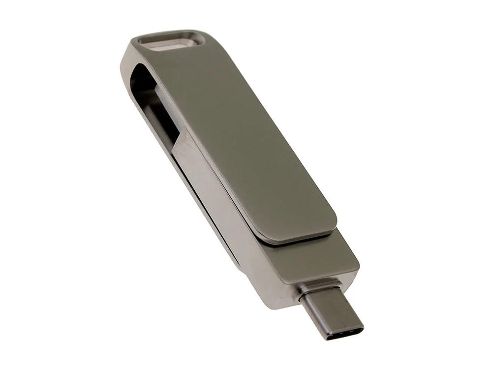 USB 2.0- флешка на 32 Гб с поворотным механизмом и дополнительным разъемом Type-C серый 32Gb - фото 2