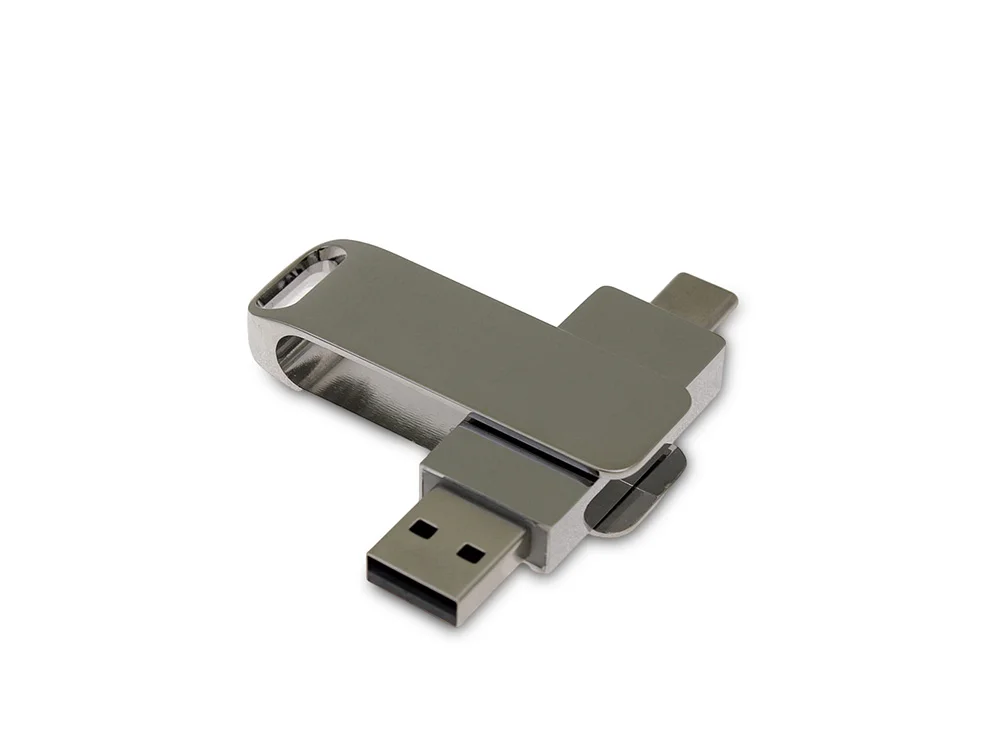 USB 2.0- флешка на 32 Гб с поворотным механизмом и дополнительным разъемом Type-C серебристый 32Gb