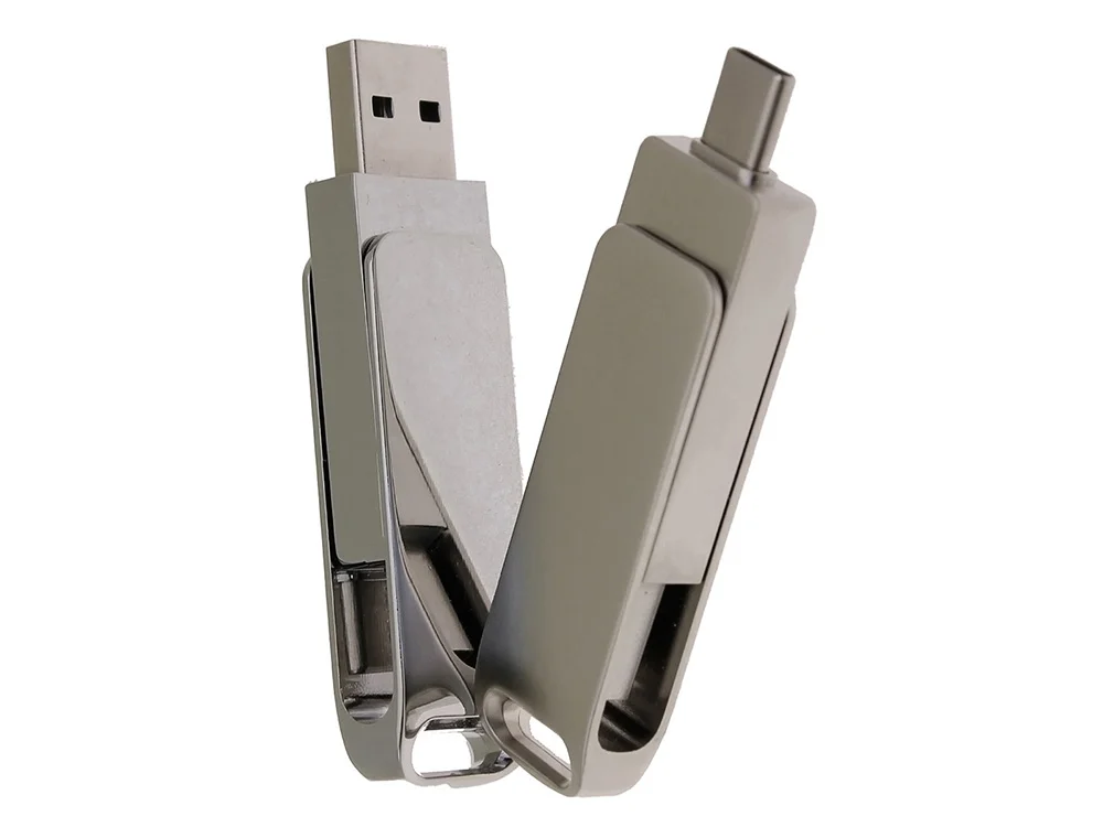 USB 2.0- флешка на 32 Гб с поворотным механизмом и дополнительным разъемом Type-C серебристый 32Gb - фото 5