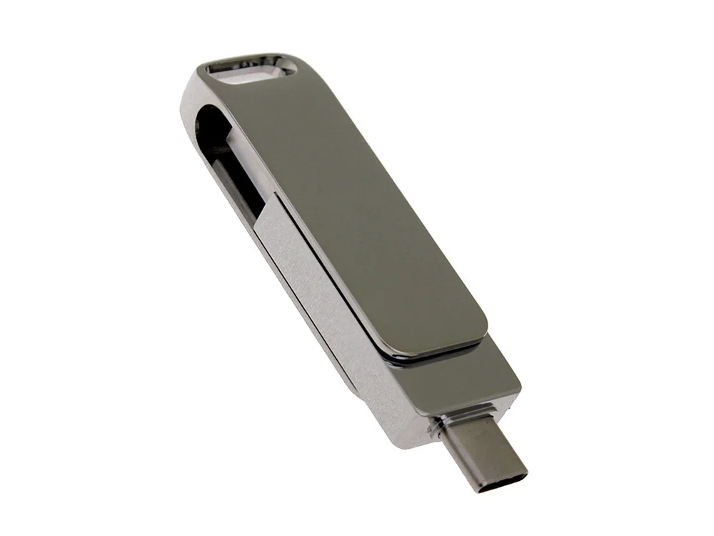 USB 2.0- флешка на 64 Гб с поворотным механизмом и дополнительным разъемом Type-C серебристый 64Gb - фото 2