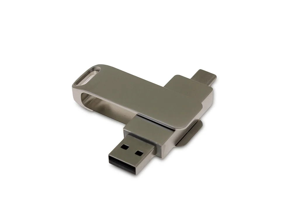 USB 2.0- флешка на 128 Гб с поворотным механизмом и дополнительным разъемом Type-C серый 128Gb