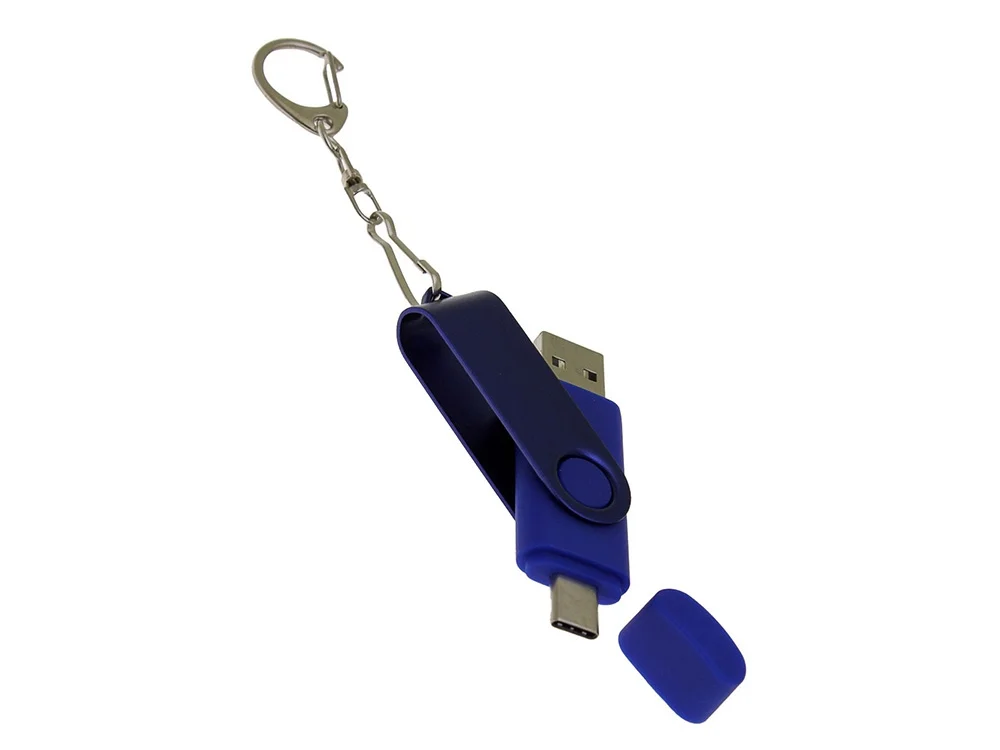 USB 2.0- флешка на 32 Гб с поворотным механизмом и дополнительным разъемом Type-C синий 32Gb - фото 4