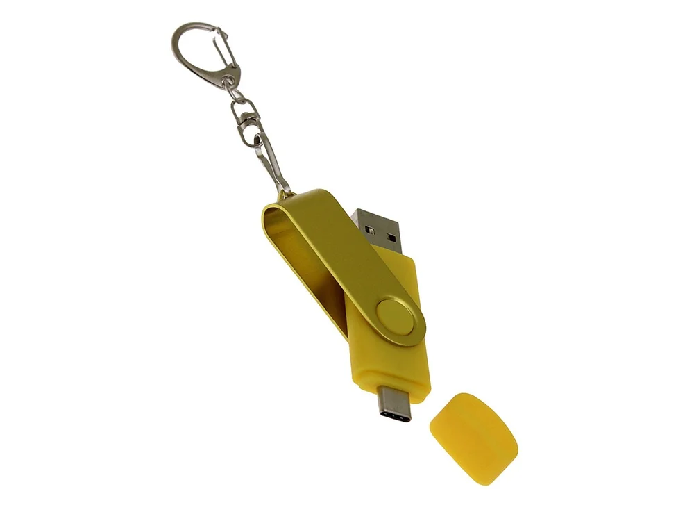 USB 3.0- флешка на 32 Гб с поворотным механизмом и дополнительным разъемом Type-C желтый 32Gb - фото 4