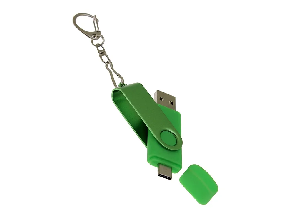 USB 3.0- флешка на 128 Гб с поворотным механизмом и дополнительным разъемом Type-C зеленый 128Gb - фото 4