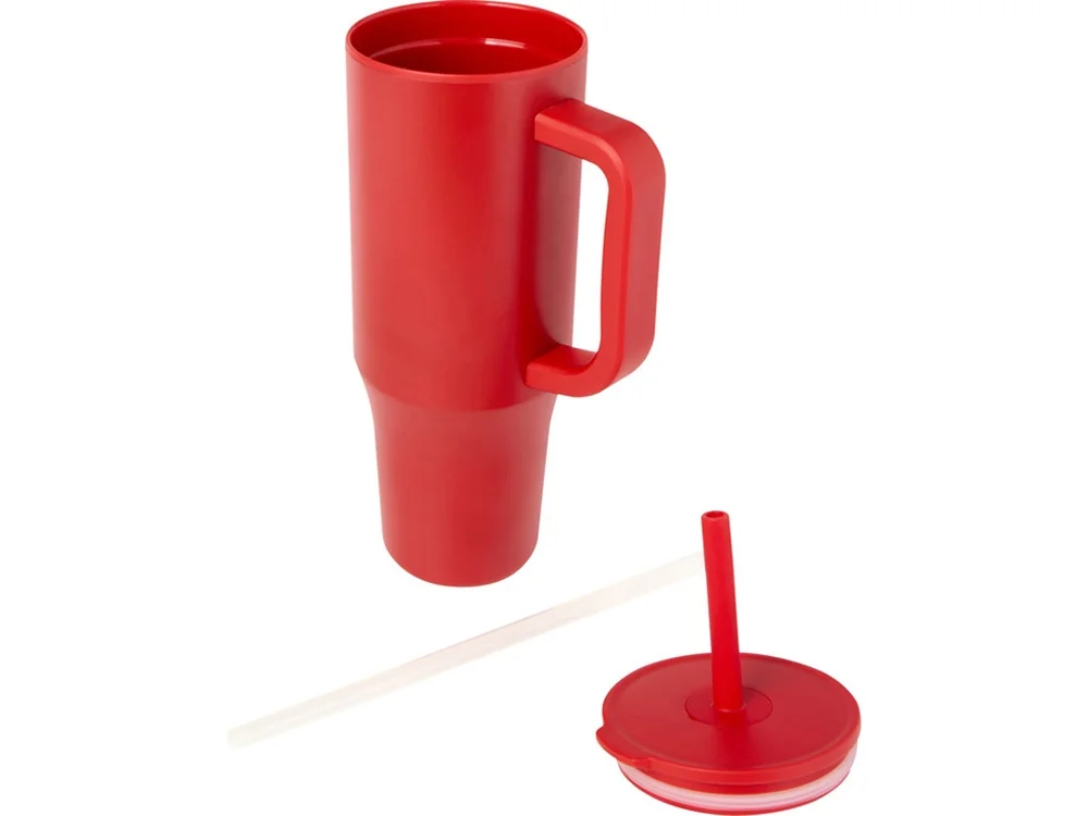 Герметичная термокружка «Brady» с силиконовой трубочкой, переработанная сталь, 900 мл, красный - фото 3