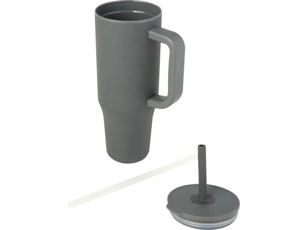 Герметичная термокружка «Brady» с силиконовой трубочкой, переработанная сталь, 900 мл, серый - фото 3