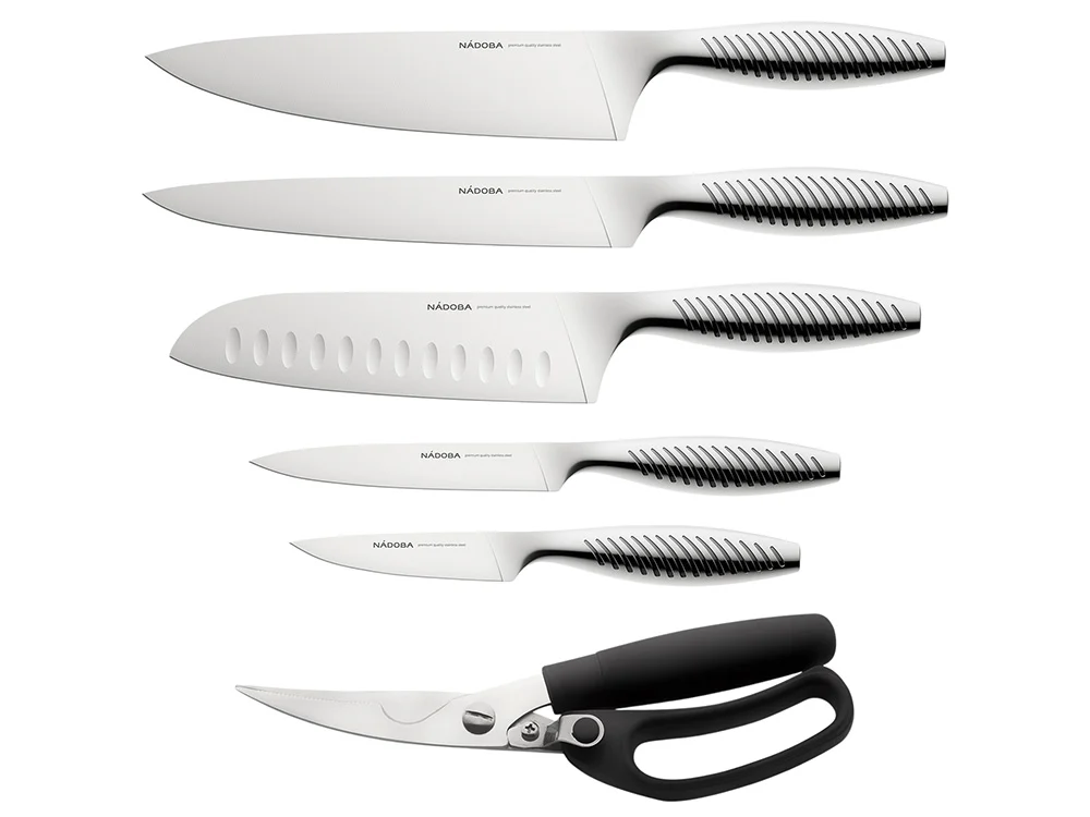 Набор из 5 кухонных ножей, ножниц и блока для ножей «VERA», стальной - фото 3