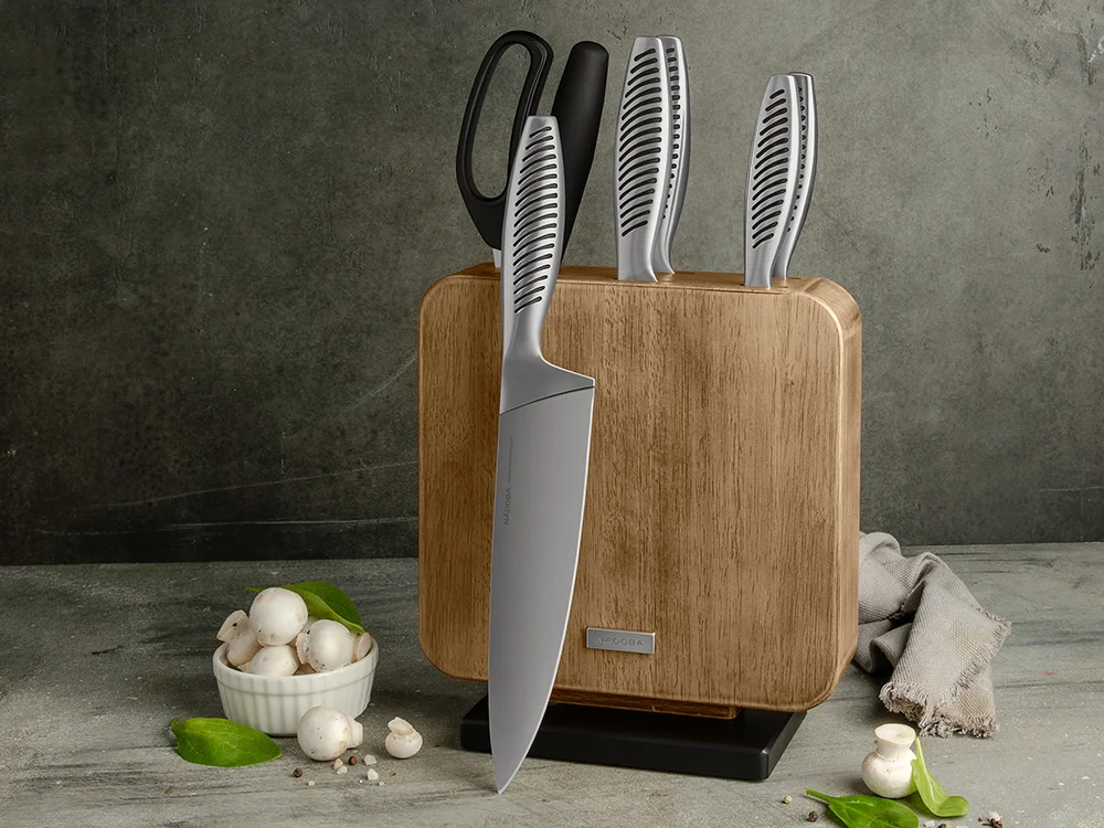 Набор из 5 кухонных ножей, ножниц и блока для ножей «VERA», стальной - фото 4