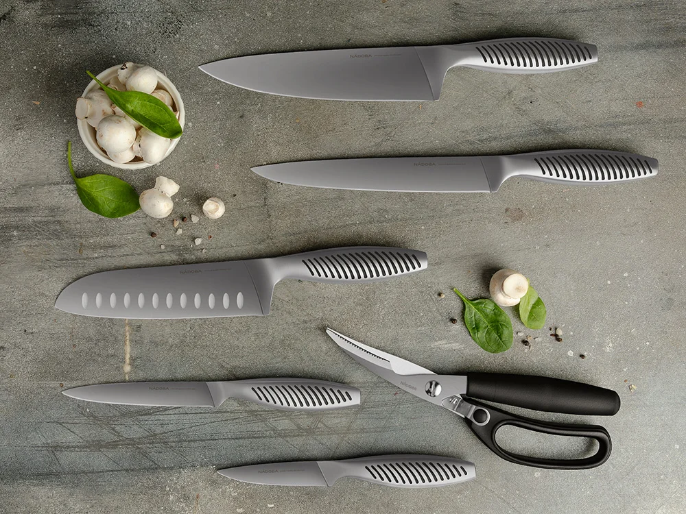Набор из 5 кухонных ножей, ножниц и блока для ножей «VERA», стальной - фото 5