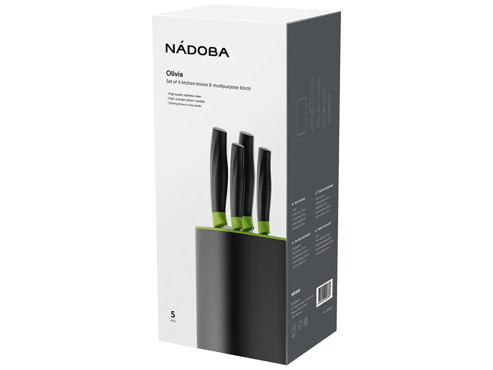 Набор из 4 кухонных ножей в универсальном блоке «OLIVIA», черный, зеленый - фото 2