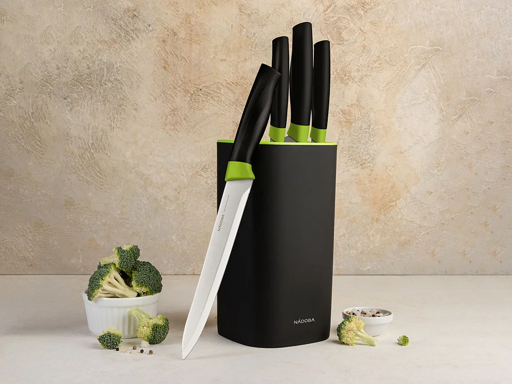 Набор из 4 кухонных ножей в универсальном блоке «OLIVIA», черный, зеленый - фото 3