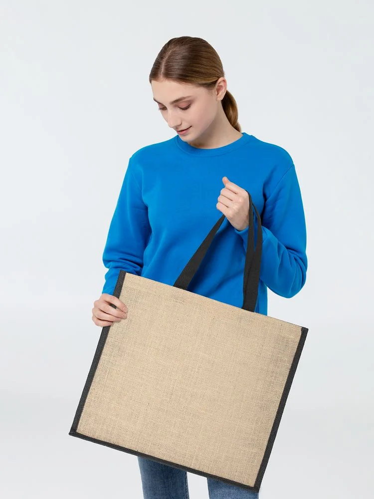 Холщовая сумка для покупок Bagari с черной отделкой неокрашенный - фото 6