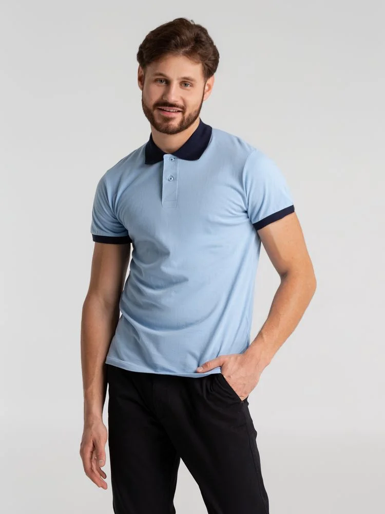 Рубашка поло Prince 190 голубая с темно-синим - фото 4