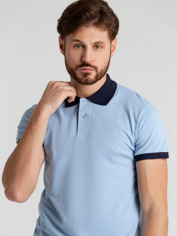 Рубашка поло Prince 190 голубая с темно-синим - фото 5