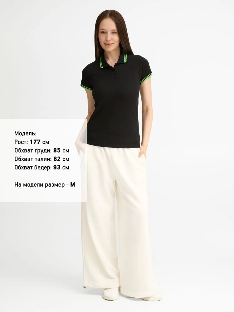 Рубашка поло женская Pasadena Women 200 с контрастной отделкой черная с зеленым - фото 8