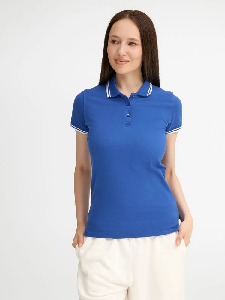 Рубашка поло женская Pasadena Women 200 с контрастной отделкой ярко-синяя с белым - фото 5