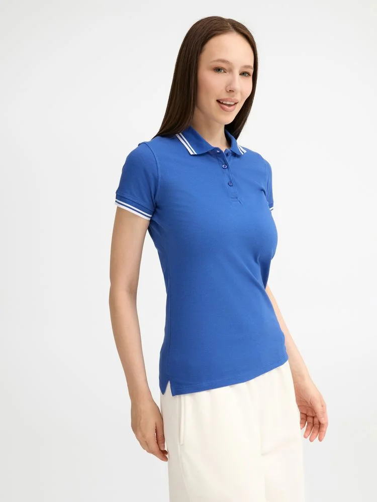 Рубашка поло женская Pasadena Women 200 с контрастной отделкой ярко-синяя с белым - фото 6