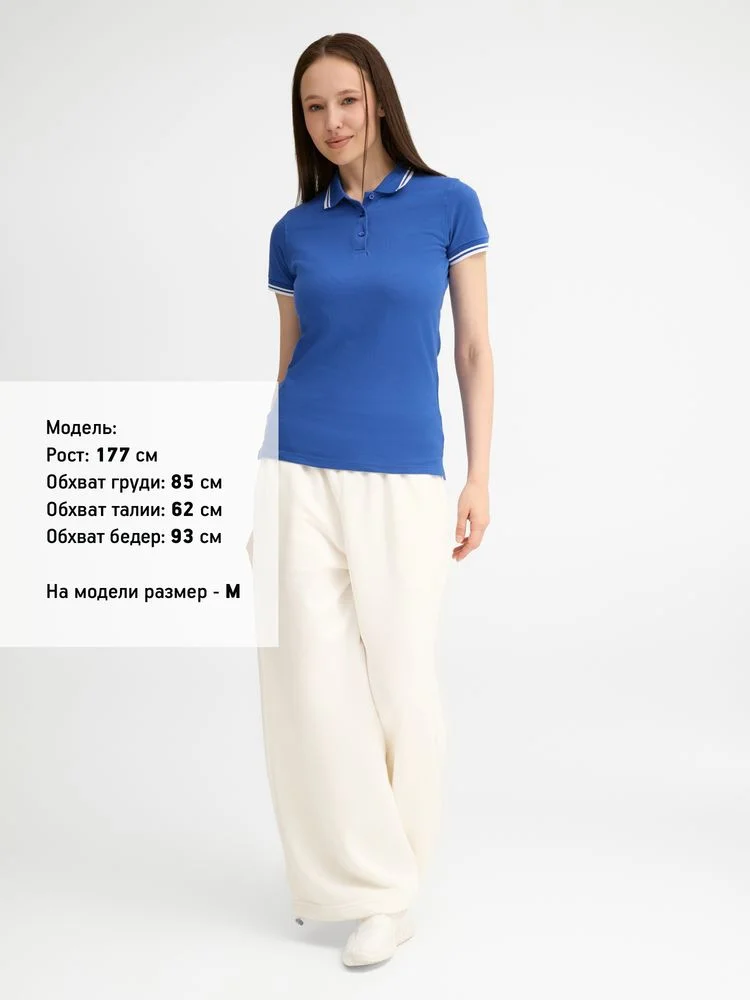Рубашка поло женская Pasadena Women 200 с контрастной отделкой ярко-синяя с белым - фото 8
