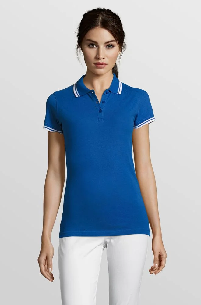 Рубашка поло женская Pasadena Women 200 с контрастной отделкой ярко-синяя с белым - фото 9