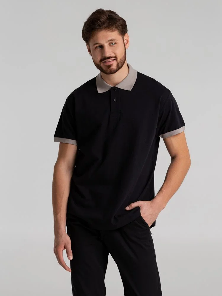 Рубашка поло Prince 190 черная с серым - фото 4